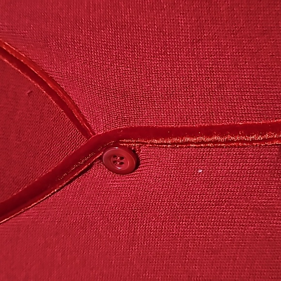 Liz Claiborne Red Twin Set Sz M 100 percent Cotton Christmas Holiday Velvet trim - Picture 3 of 5
